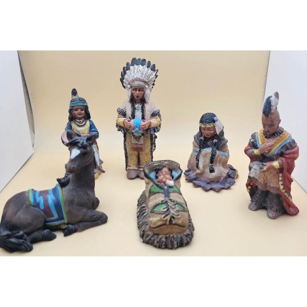 Vintage Native American Nativity Set Figurines Resin Home Decor Collectible